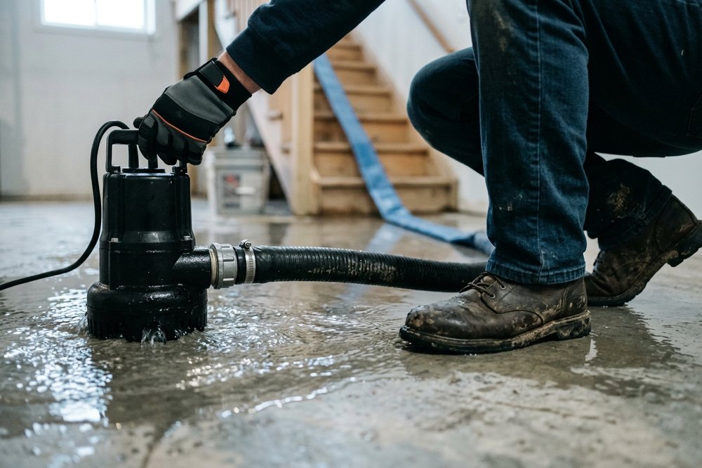 Drying equipment running in a partially flooded Ann Arbor basement